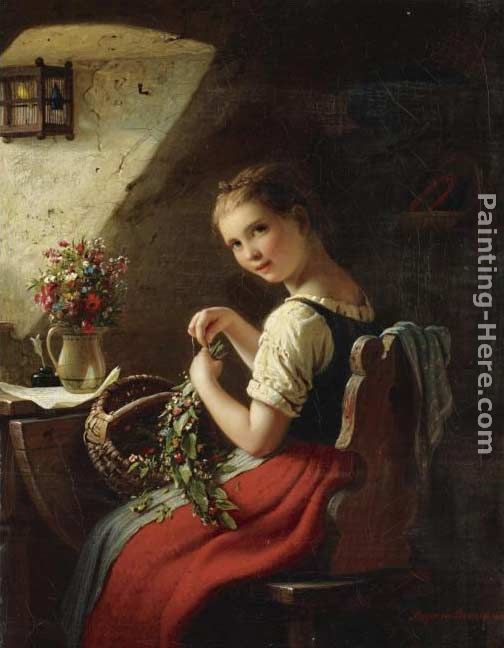 Making a Bouquet painting - Johann Georg Meyer von Bremen Making a Bouquet art painting